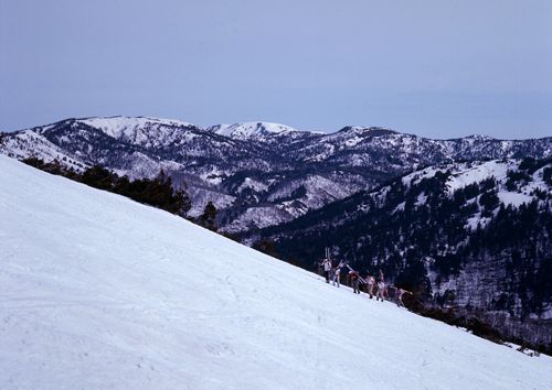 山を登るスキーヤー